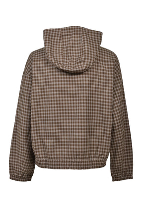 EMBLEM LOGO CHECK ZIP UP HOODIE / BRW