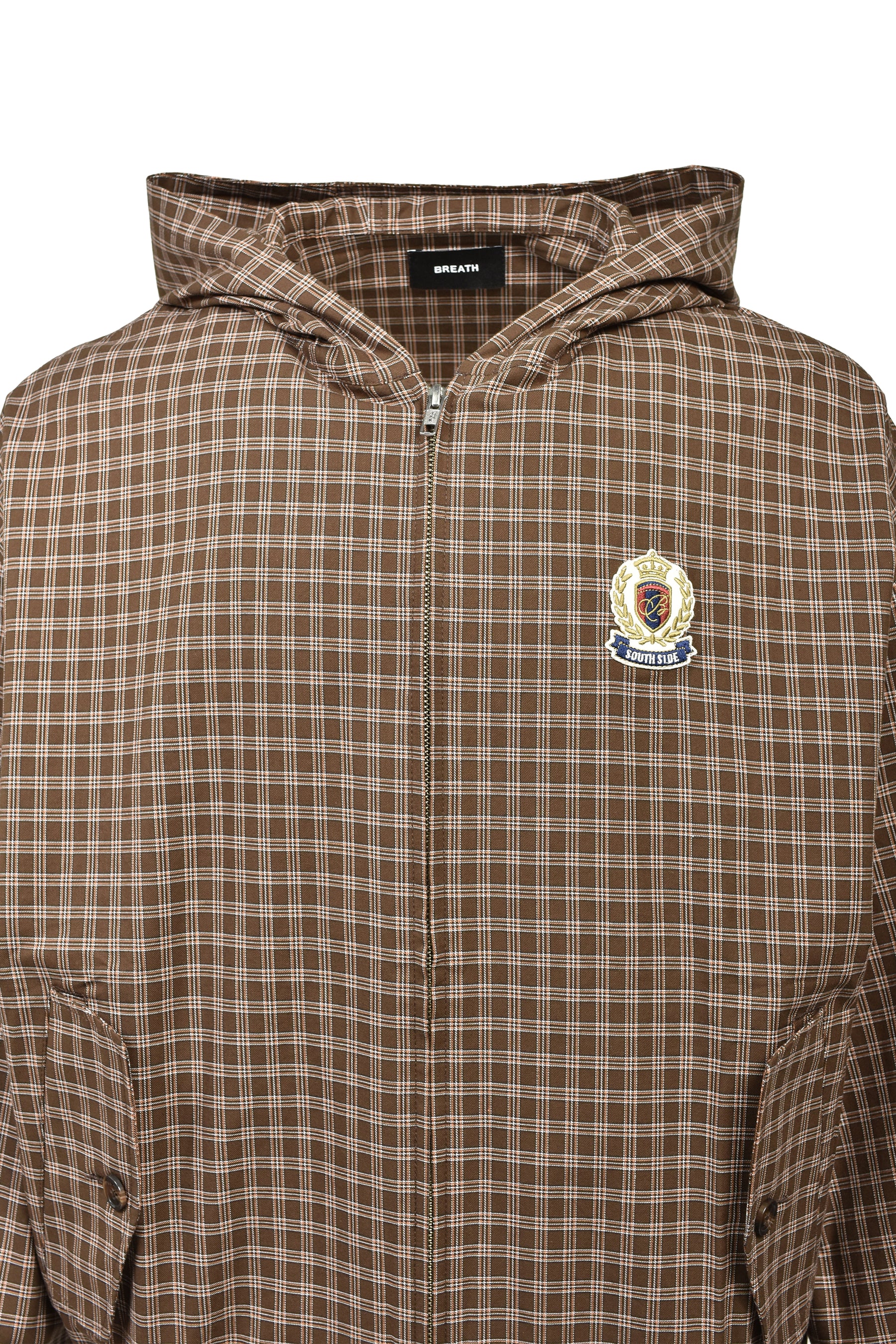 EMBLEM LOGO CHECK ZIP UP HOODIE / BRW