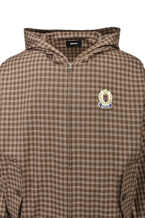 EMBLEM LOGO CHECK ZIP UP HOODIE / BRW