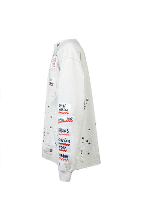 EMBELLISHED STICKER LONG SLEEVES TEE / WHT