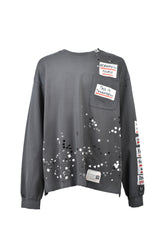 EMBELLISHED STICKER LONG SLEEVES TEE / BLK