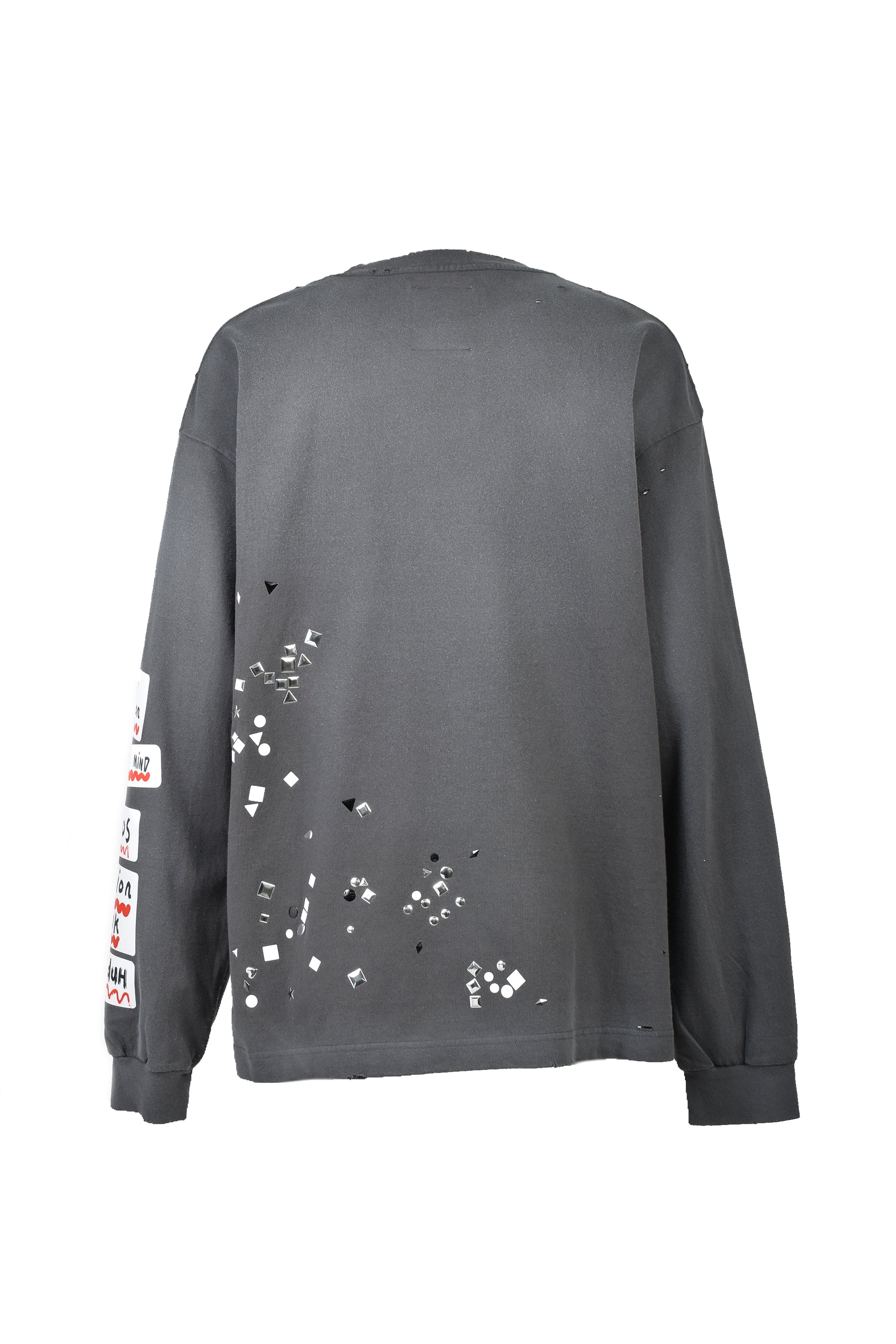 EMBELLISHED STICKER LONG SLEEVES TEE / BLK