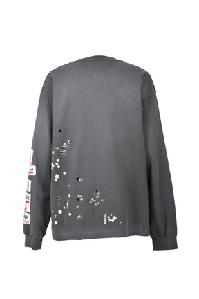 EMBELLISHED STICKER LONG SLEEVES TEE / BLK