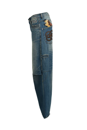 CHAIN ​​EAGLE PATCH DENIM PANTS / IND 
