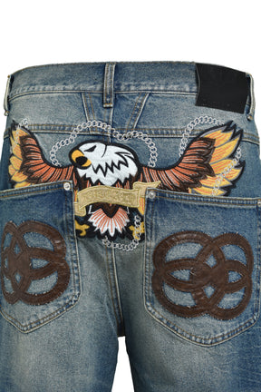 CHAIN ​​EAGLE PATCH DENIM PANTS / IND 