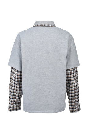 EMBLEM LOGO LAYERED POLO SHIRT / GRY
