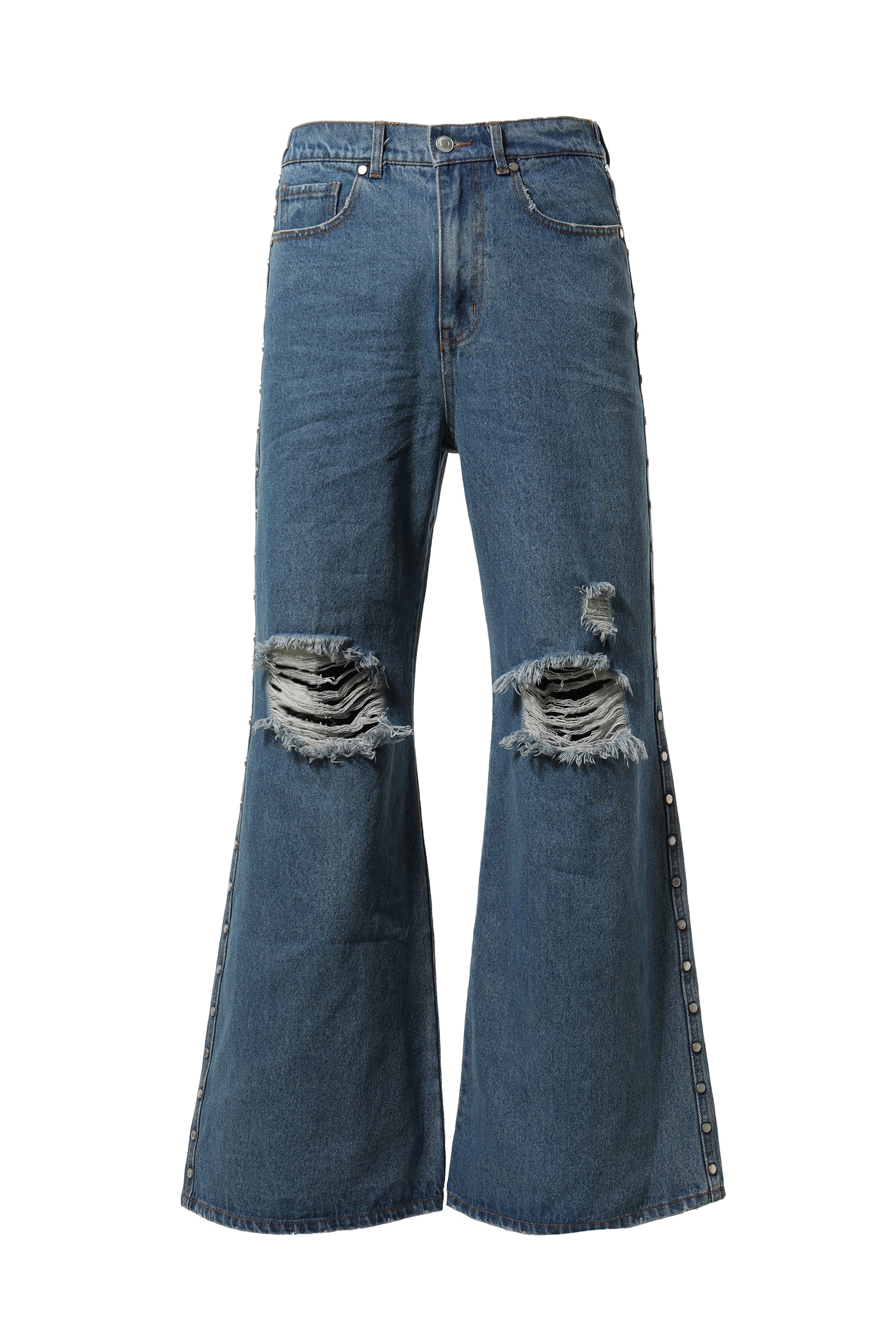 AFB FW23 STUDS DAMAGED BAGGY PANTS / BLUE -NUBIAN