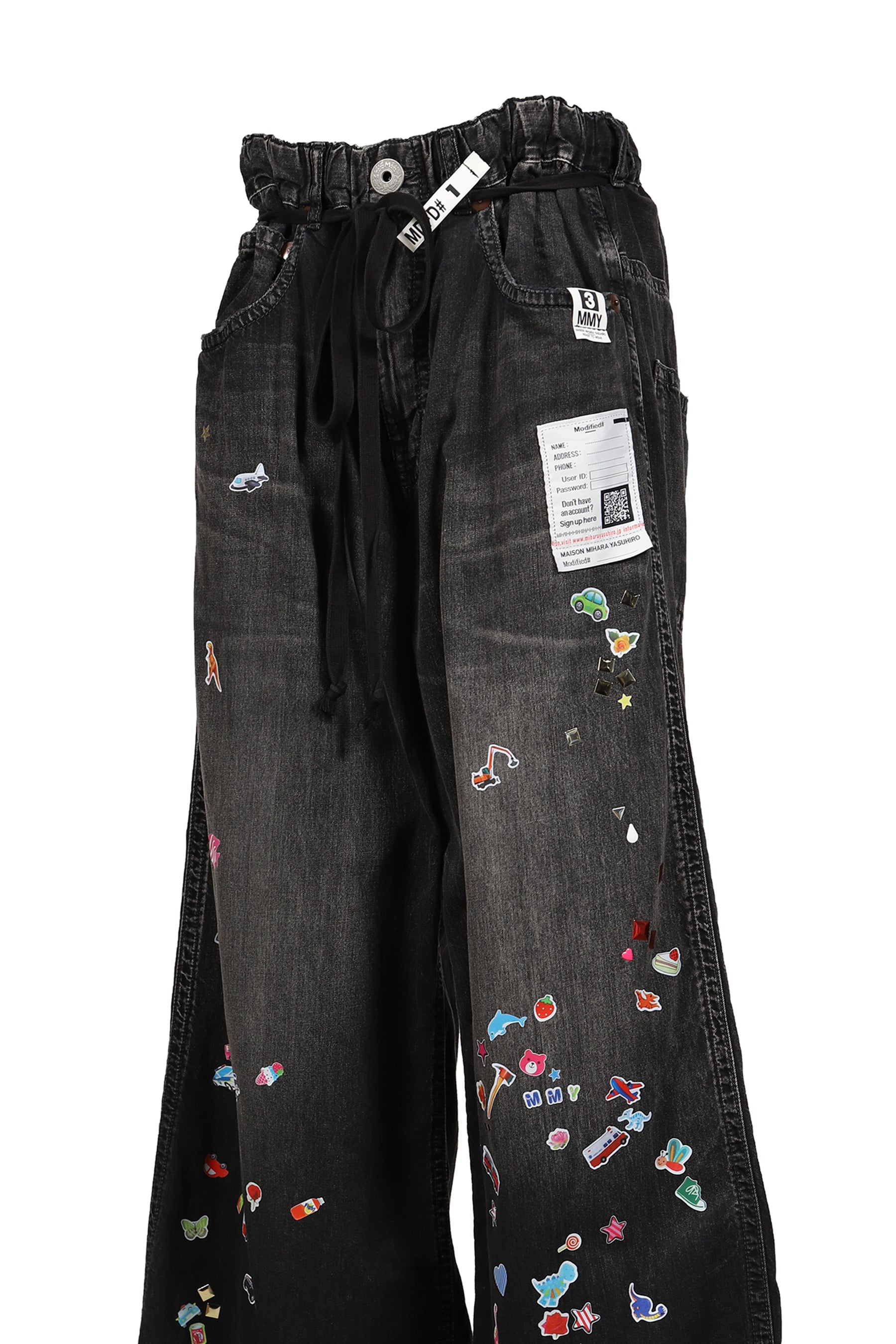DENIM HUGE DETAIL PANTS W KIDS STICKER / BLK