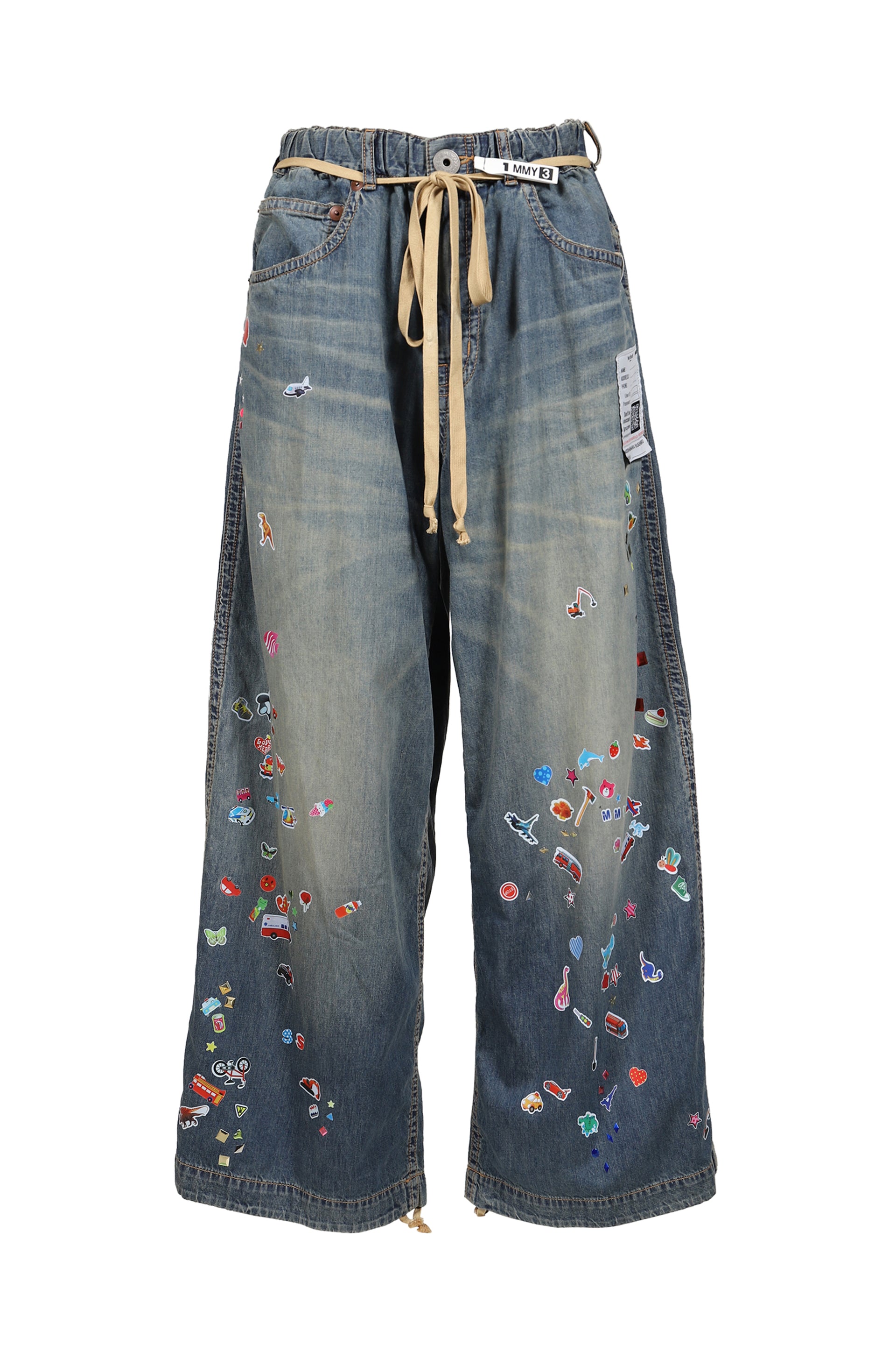 DENIM HUGE DETAIL PANTS W KIDS STICKER / IND
