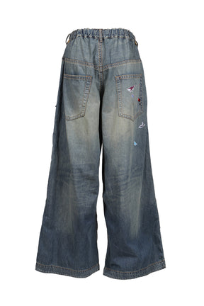 DENIM HUGE DETAIL PANTS W KIDS STICKER / IND