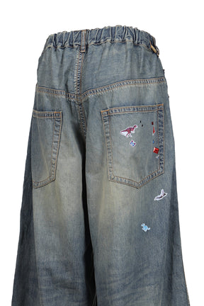 DENIM HUGE DETAIL PANTS W KIDS STICKER / IND