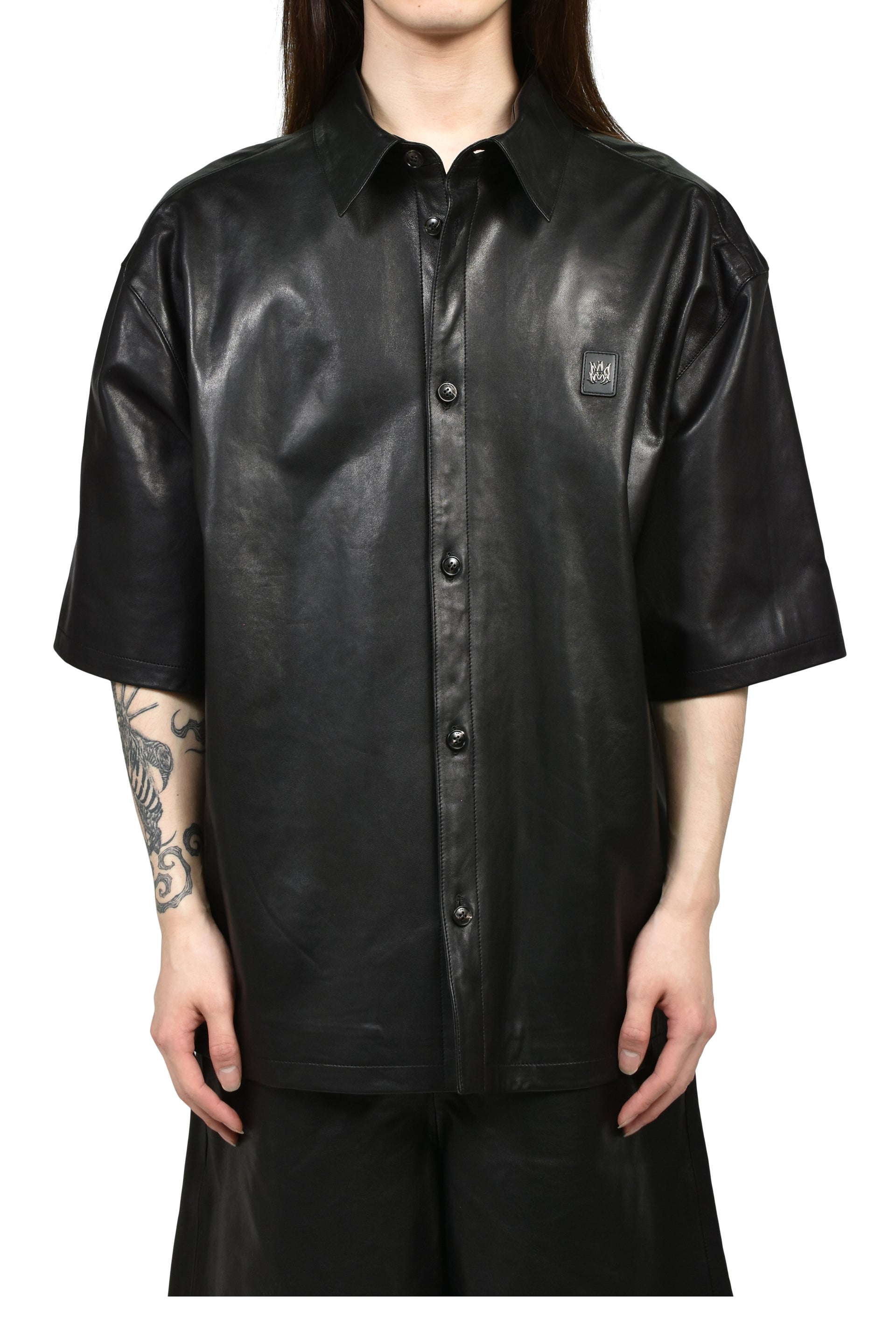 LEATHER MA OVERSIZED SHIRT / BLK
