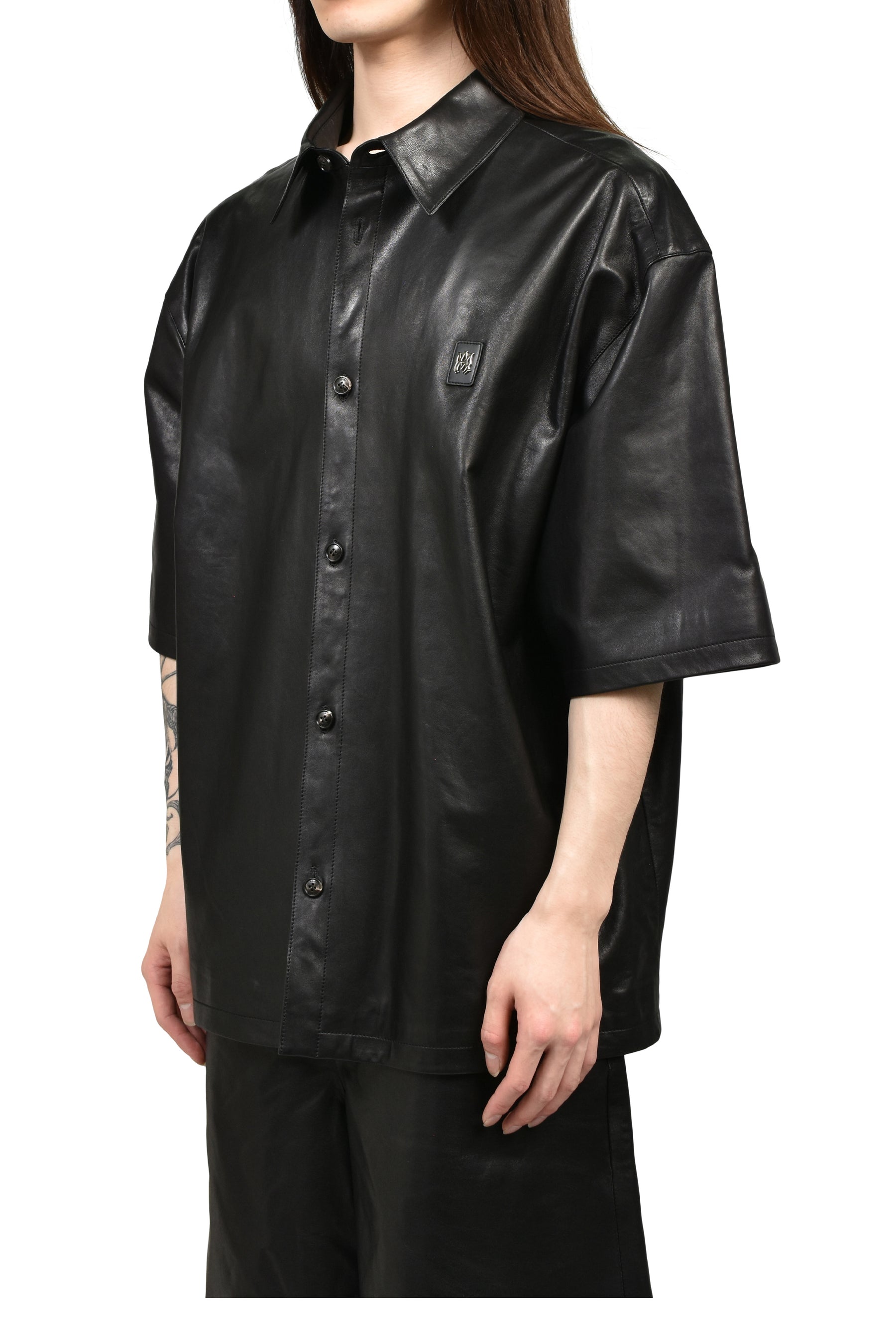 LEATHER MA OVERSIZED SHIRT / BLK