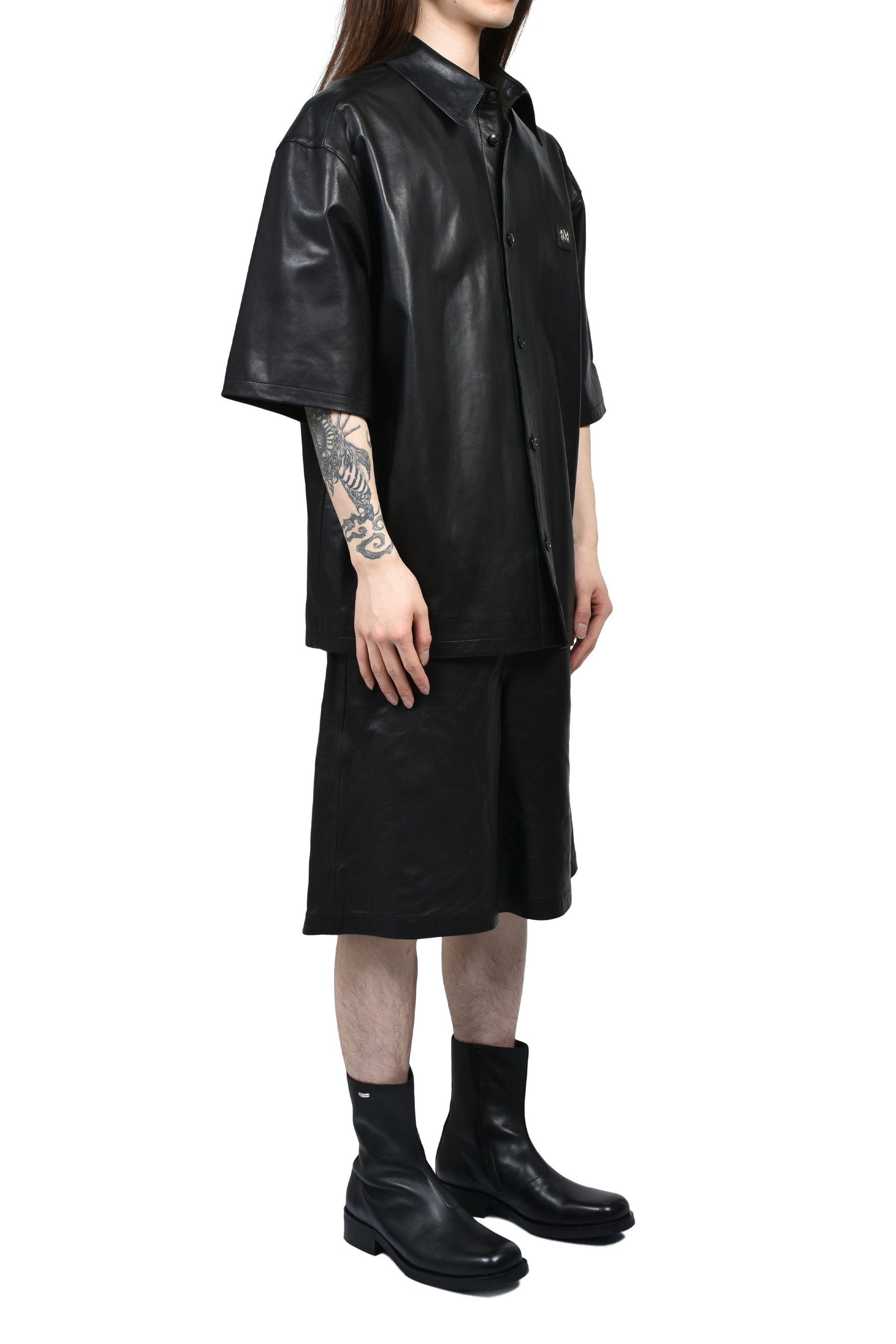 LEATHER MA OVERSIZED SHIRT / BLK