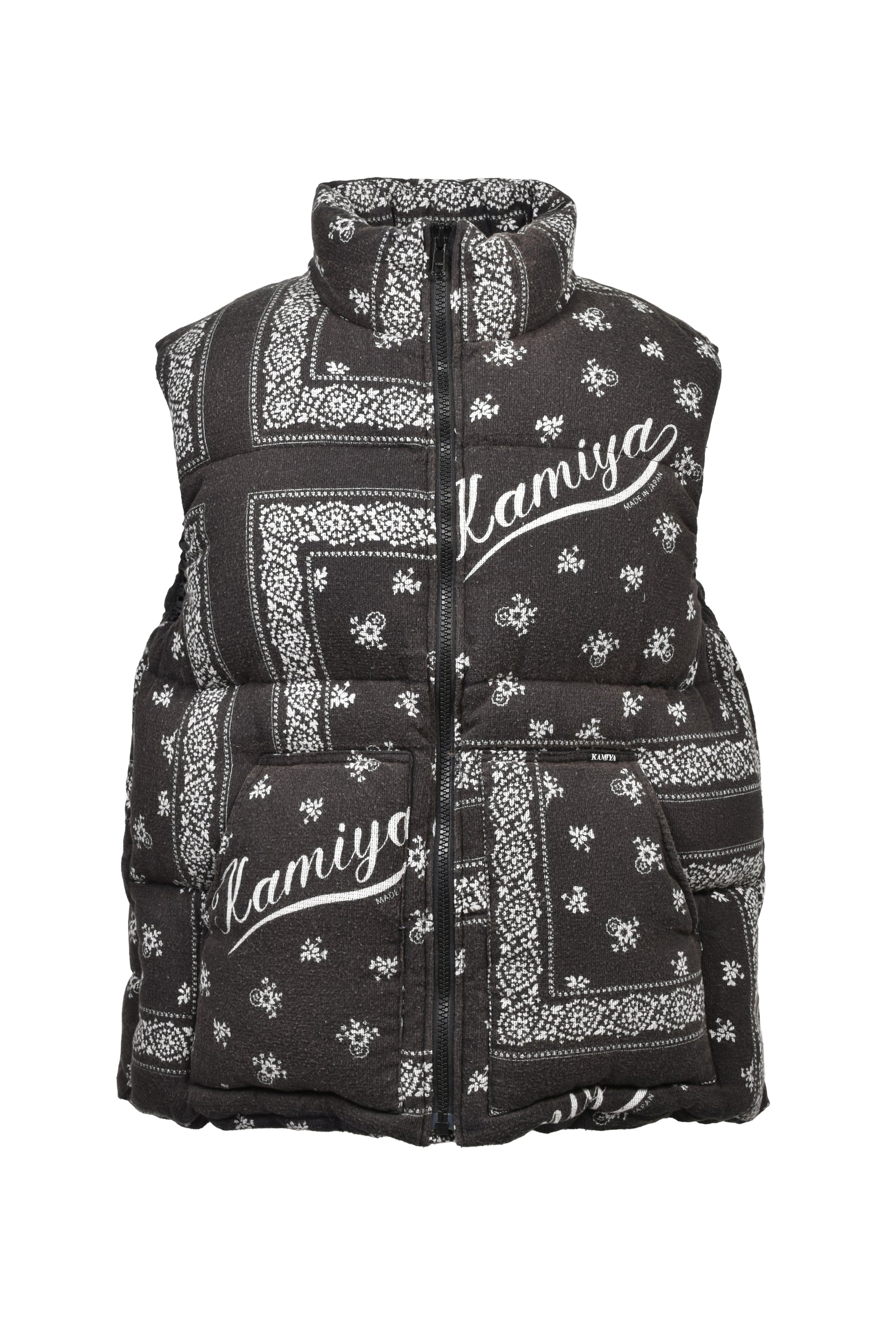 KAMIYA カミヤ FW26 OG BANDANA DISCHARGE DOWN VEST / BLK - NUBIAN