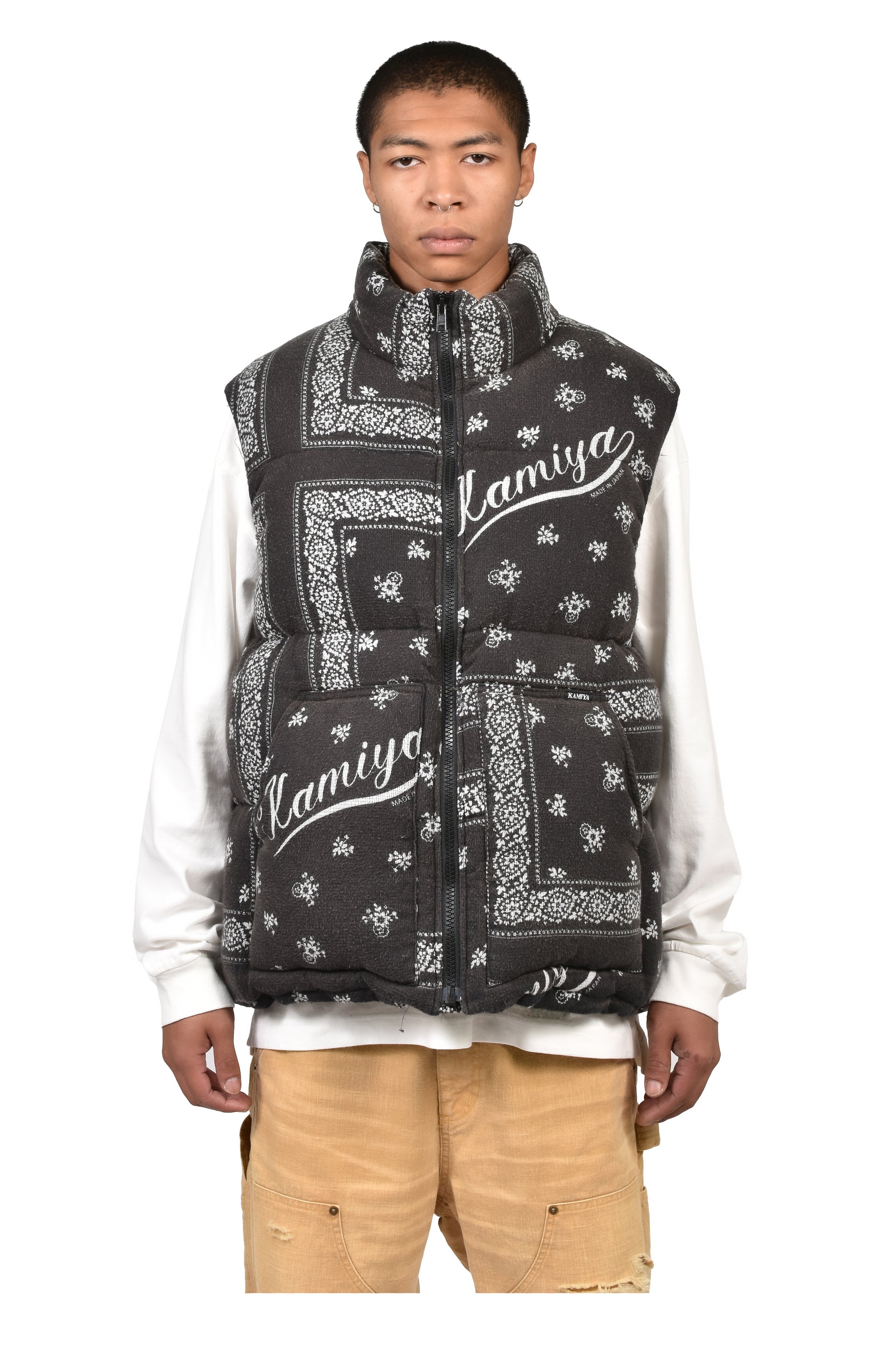 OG BANDANA DISCHARGE DOWN VEST / BLK