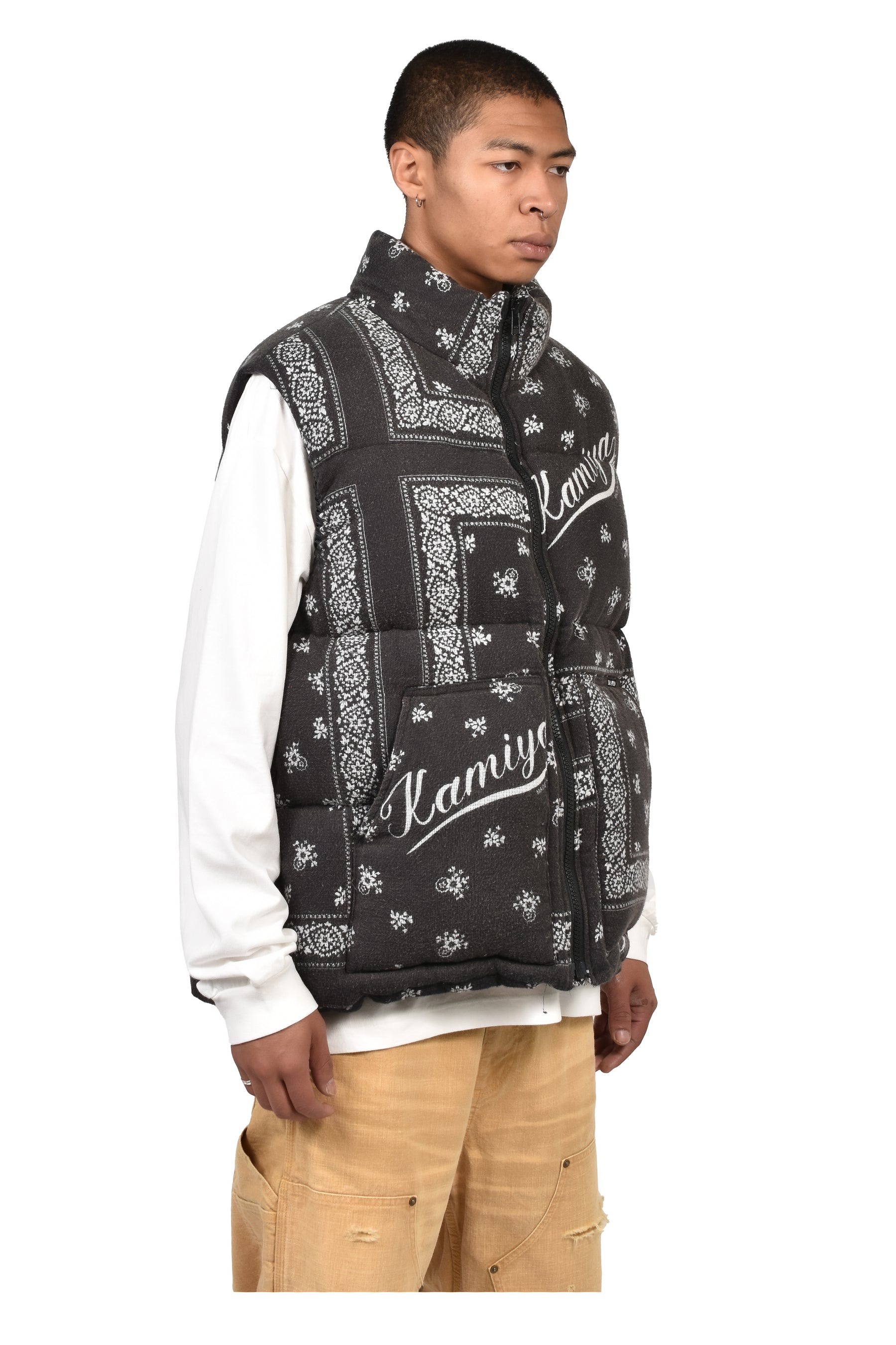 OG BANDANA DISCHARGE DOWN VEST / BLK