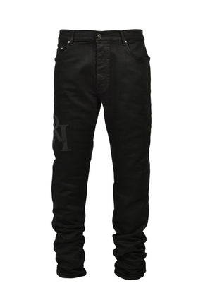 WAXED STAGGERED LOGO SKINNY JEAN / BLK WAX