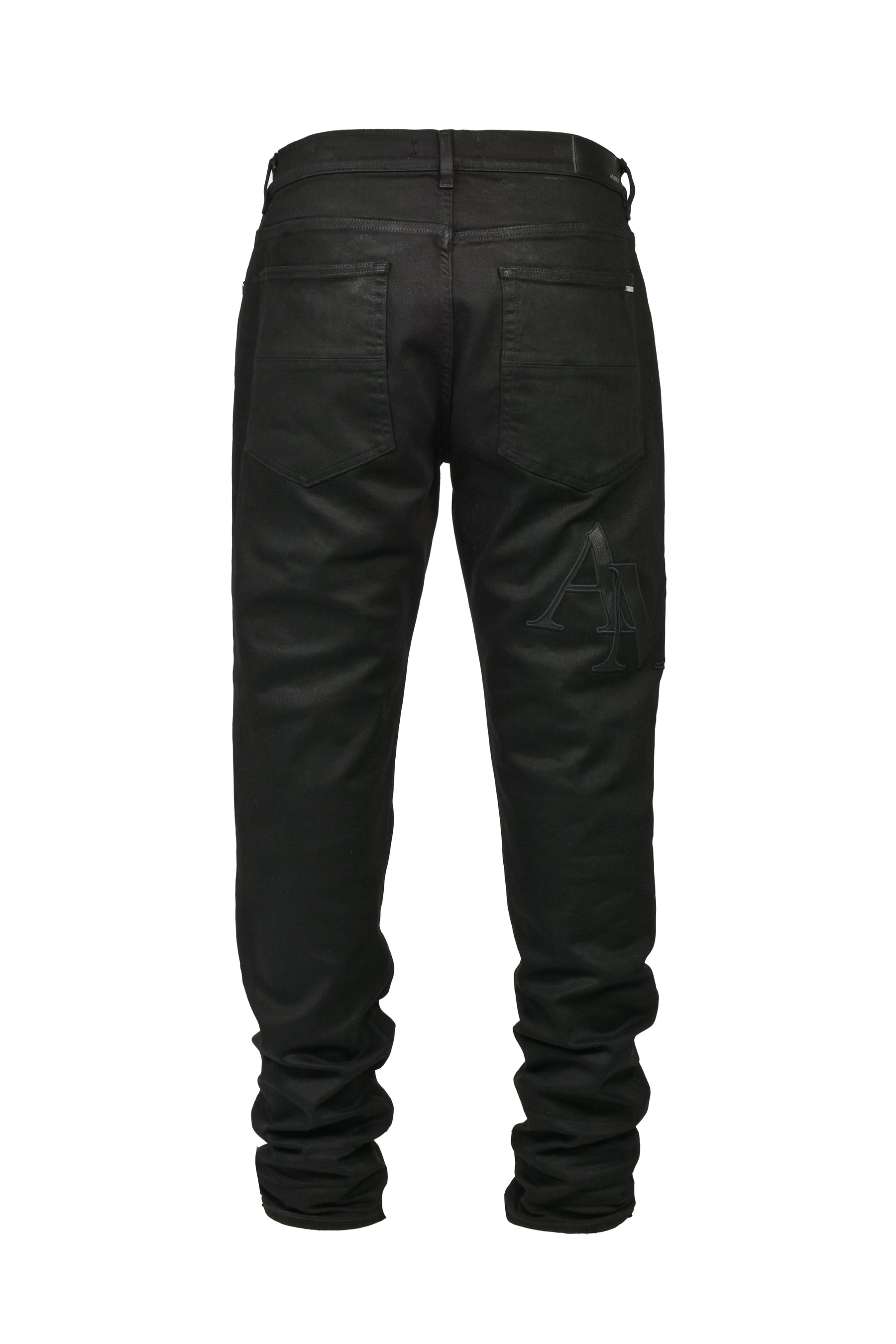 WAXED STAGGERED LOGO SKINNY JEAN / BLK WAX