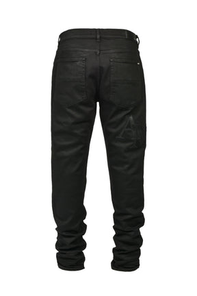 WAXED STAGGERED LOGO SKINNY JEAN / BLK WAX