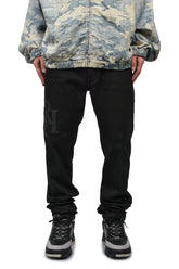WAXED STAGGERED LOGO SKINNY JEAN / BLK WAX