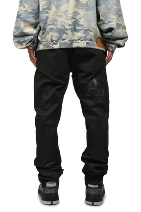 WAXED STAGGERED LOGO SKINNY JEAN / BLK WAX