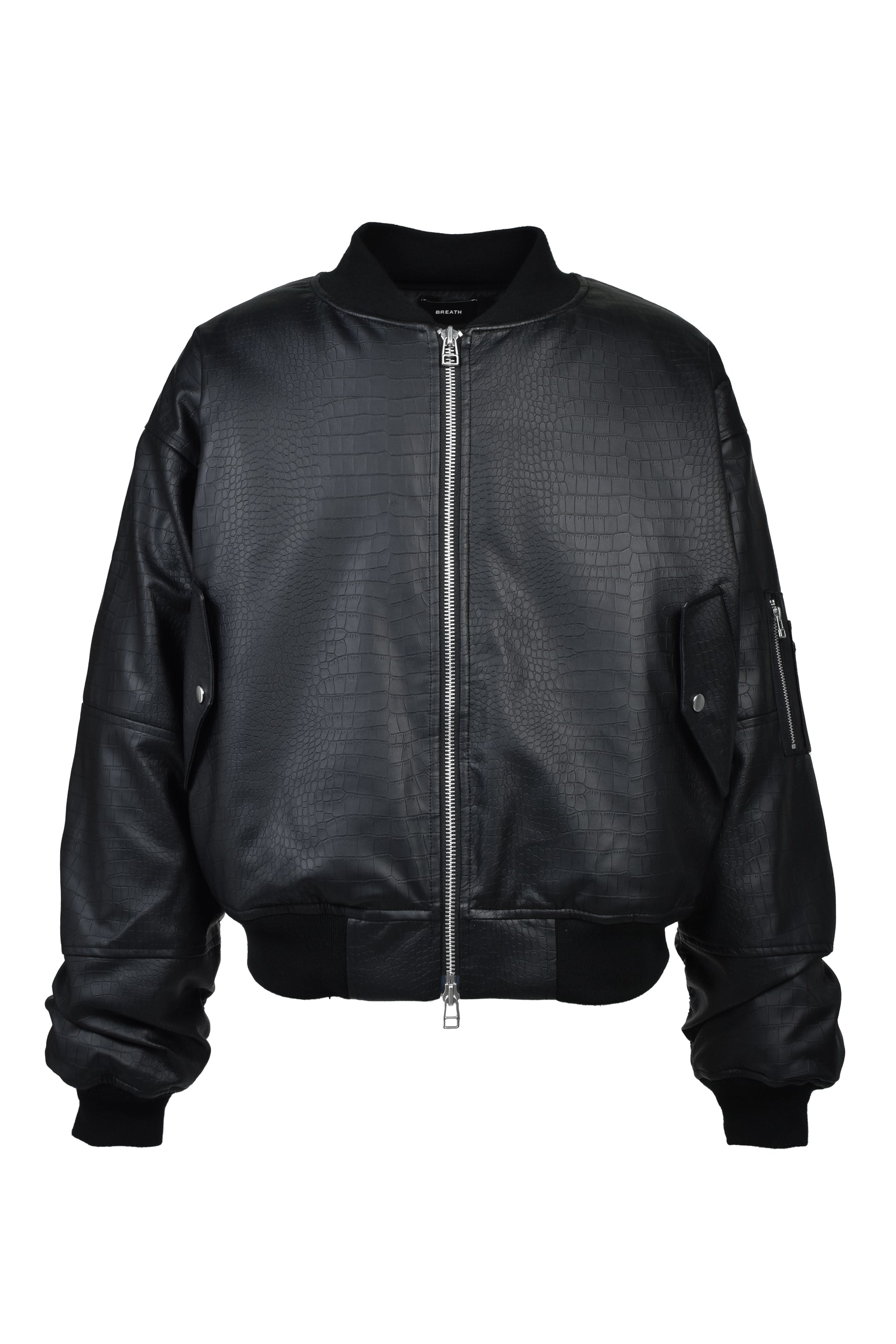 FAUX CROCODILE BOMBER JACKET / BLK