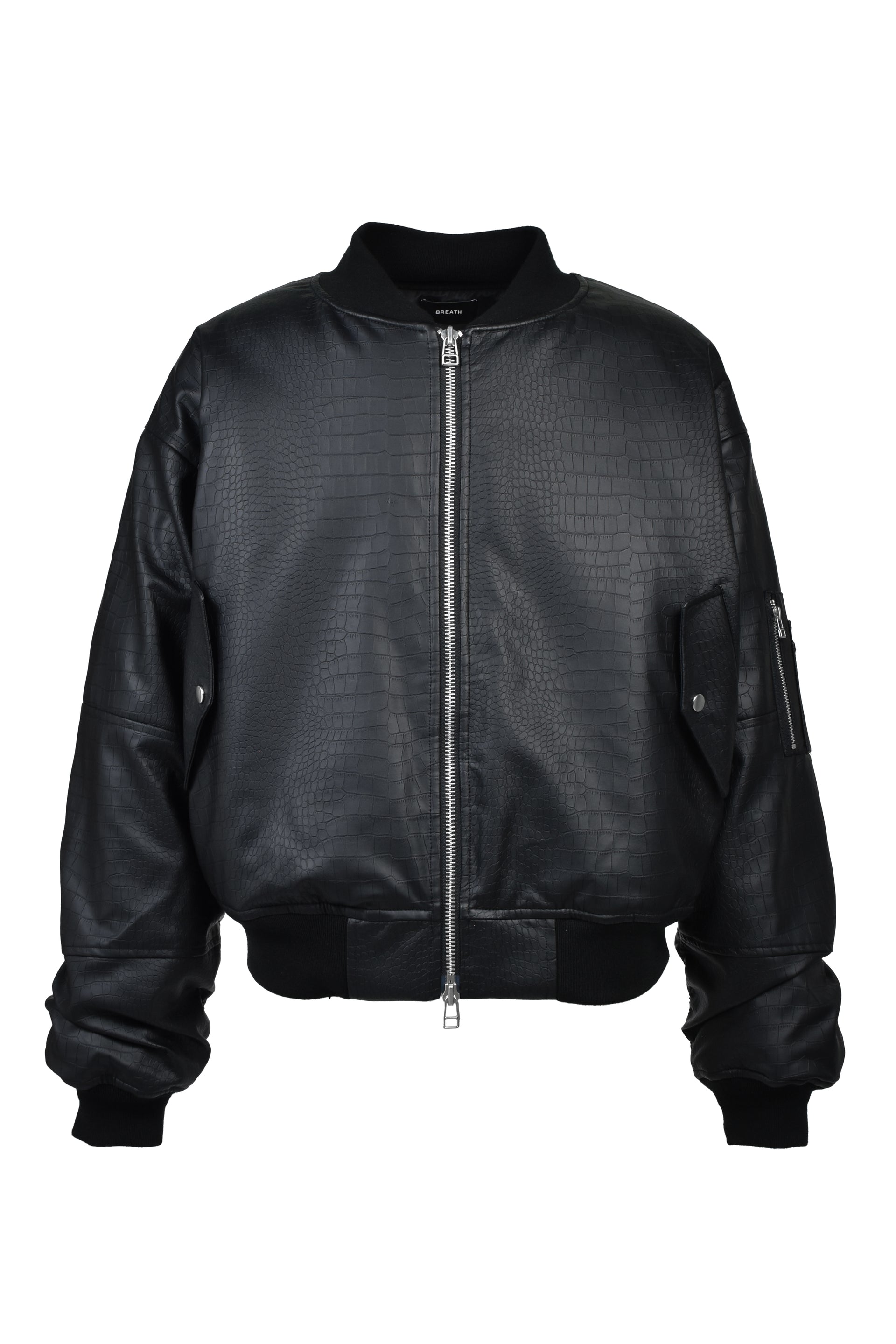 FAUX CROCODILE BOMBER JACKET / BLK