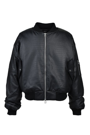 FAUX CROCODILE BOMBER JACKET / BLK