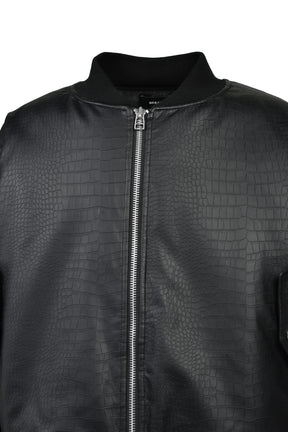 FAUX CROCODILE BOMBER JACKET / BLK
