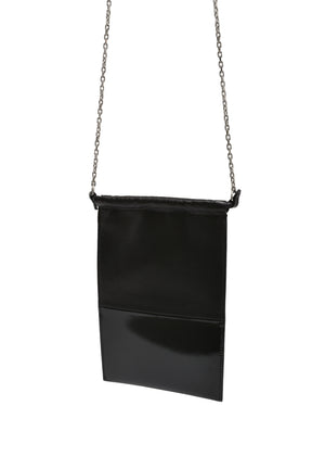 DRAWSTRING PHONE NECK POUCH WITH CHAIN / BLK