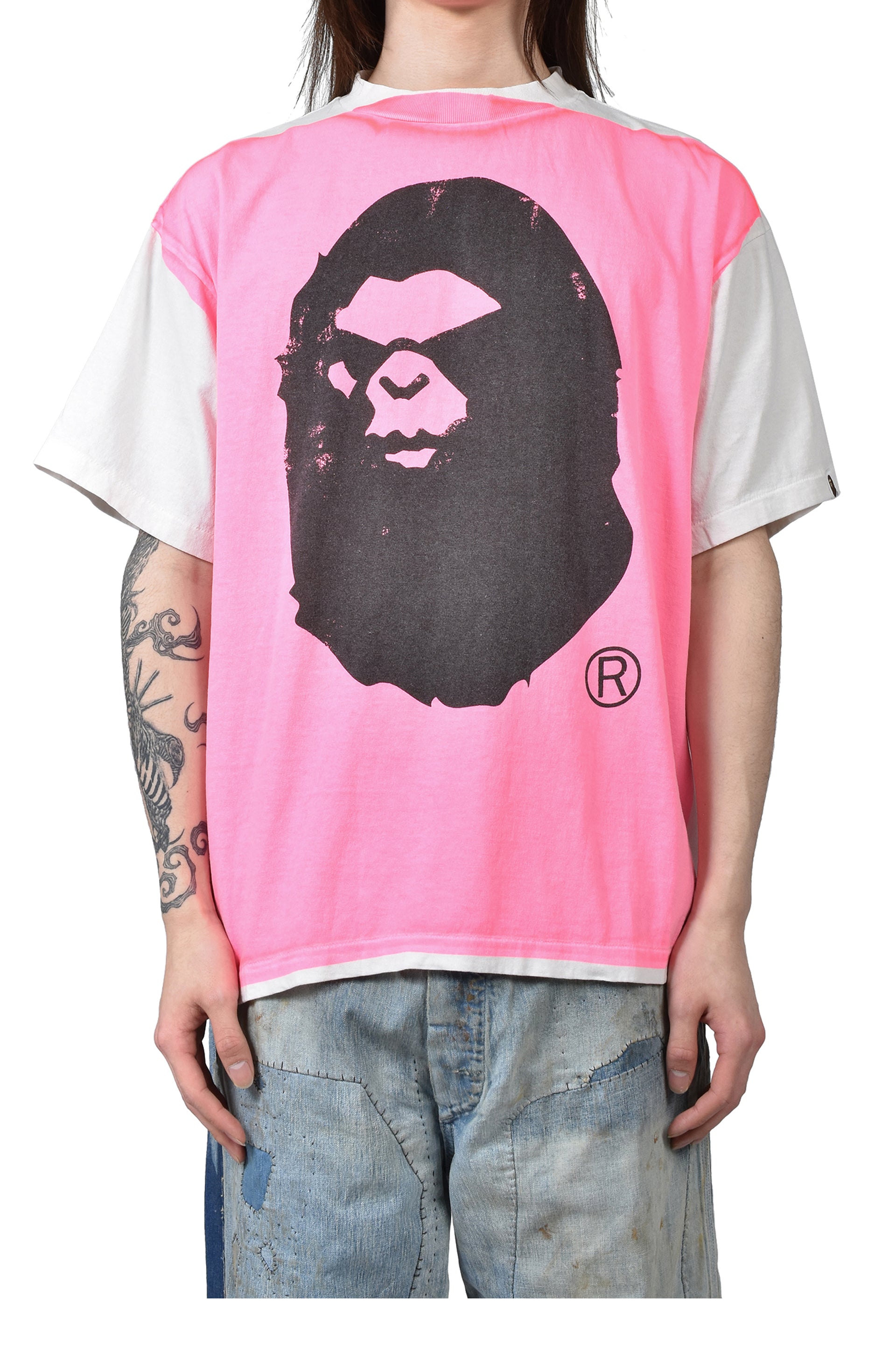 BAPE_SS TEE/HANDPRINT/WHT+PNK / WHT X PNK 