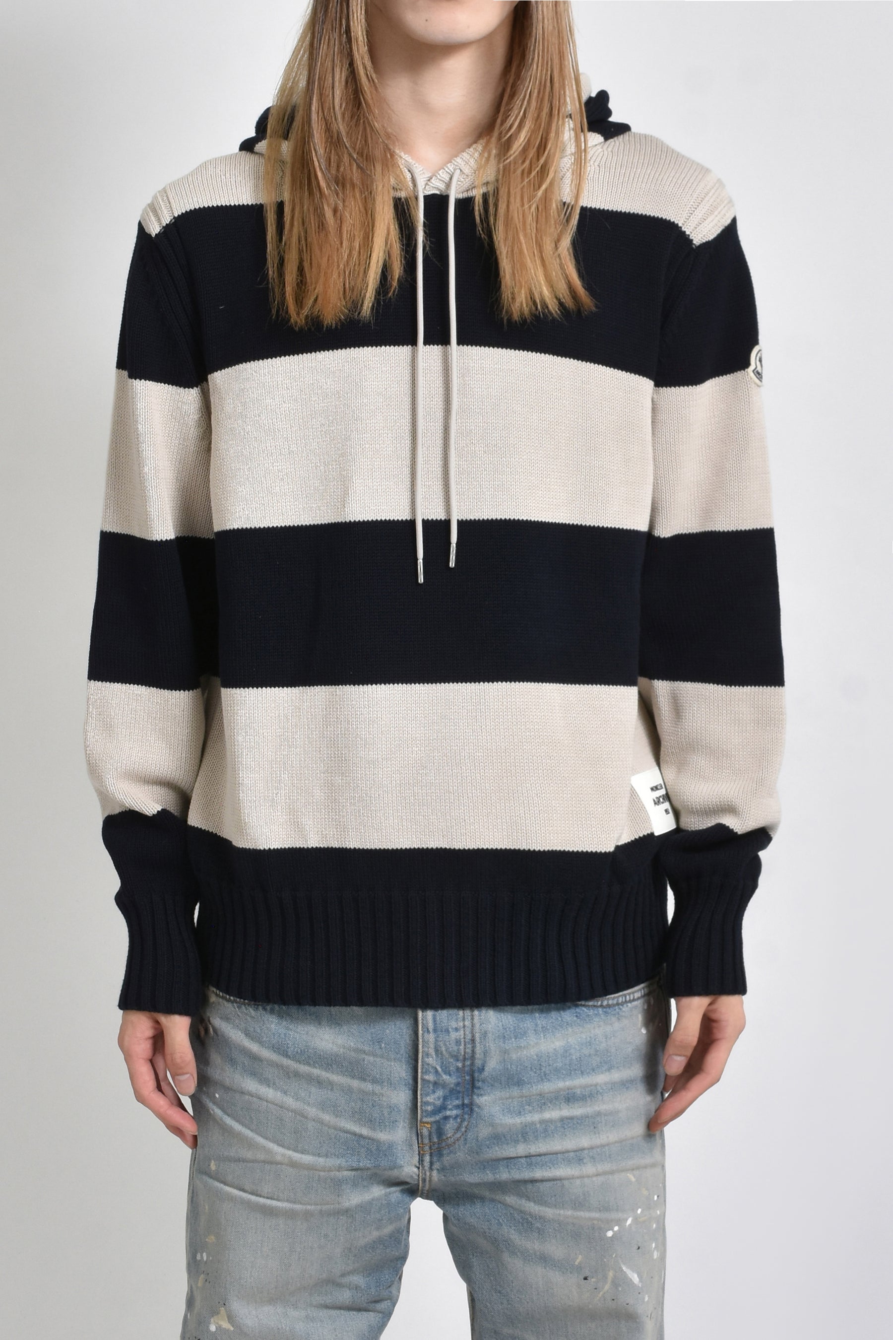 KNIT BORDER HOODIE / NVY WHT (P70)