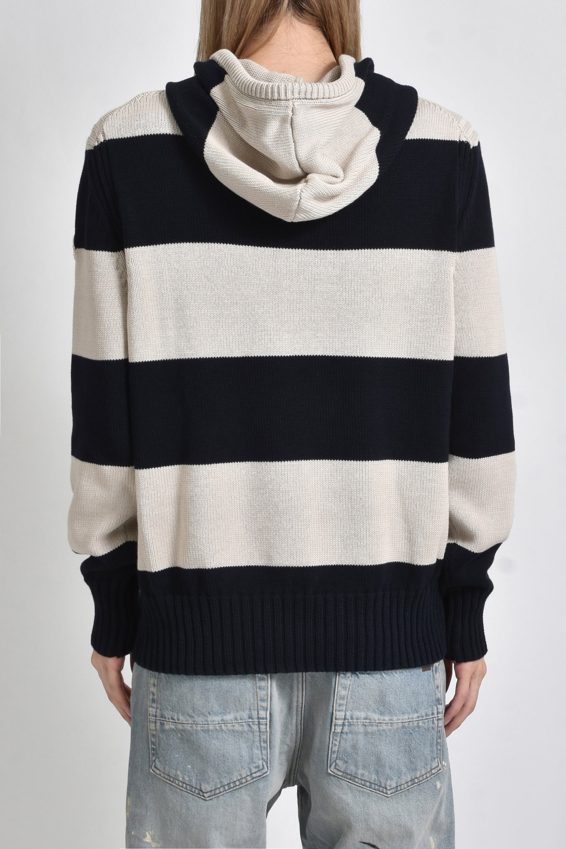 KNIT BORDER HOODIE / NVY WHT (P70)