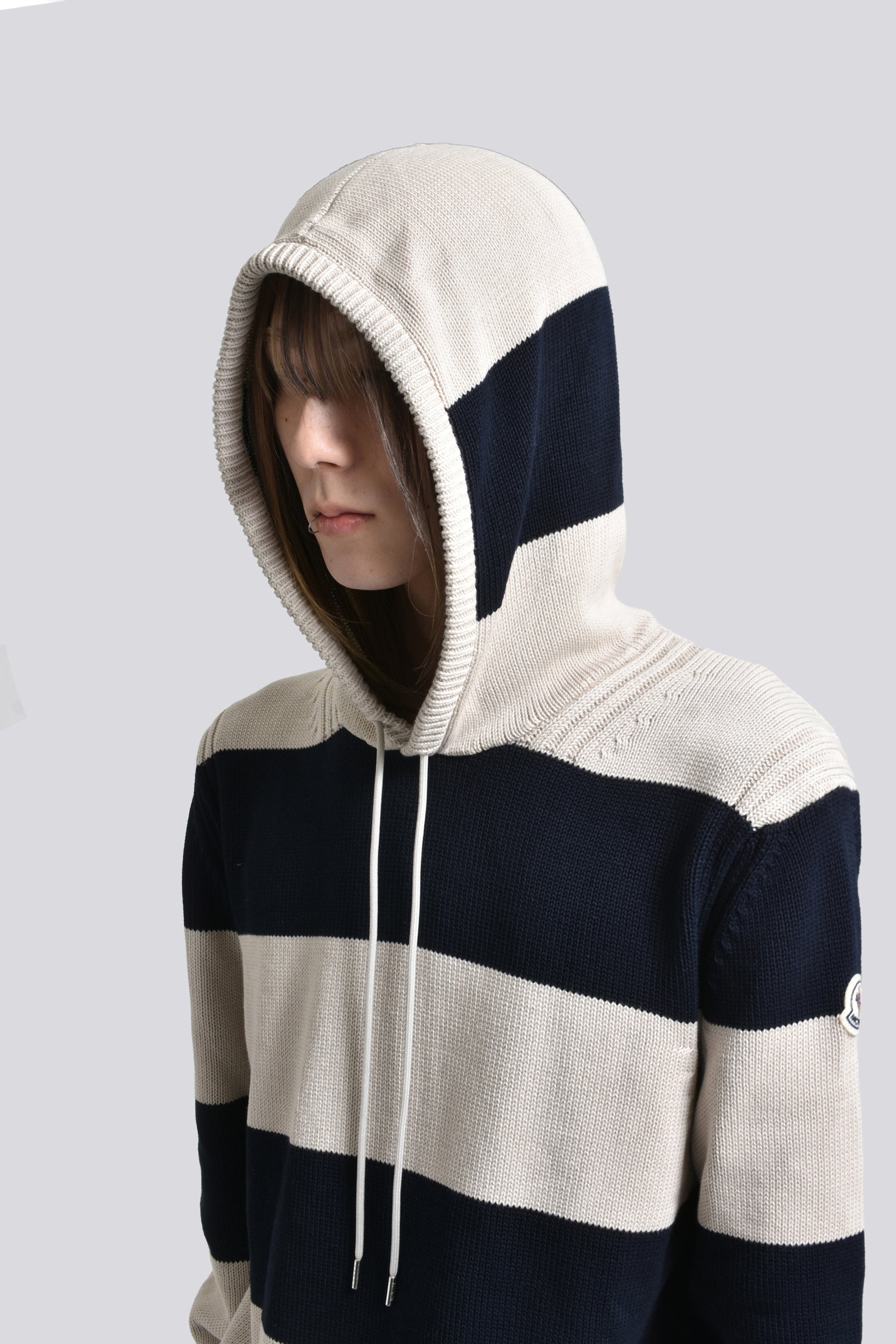 KNIT BORDER HOODIE / NVY WHT (P70)