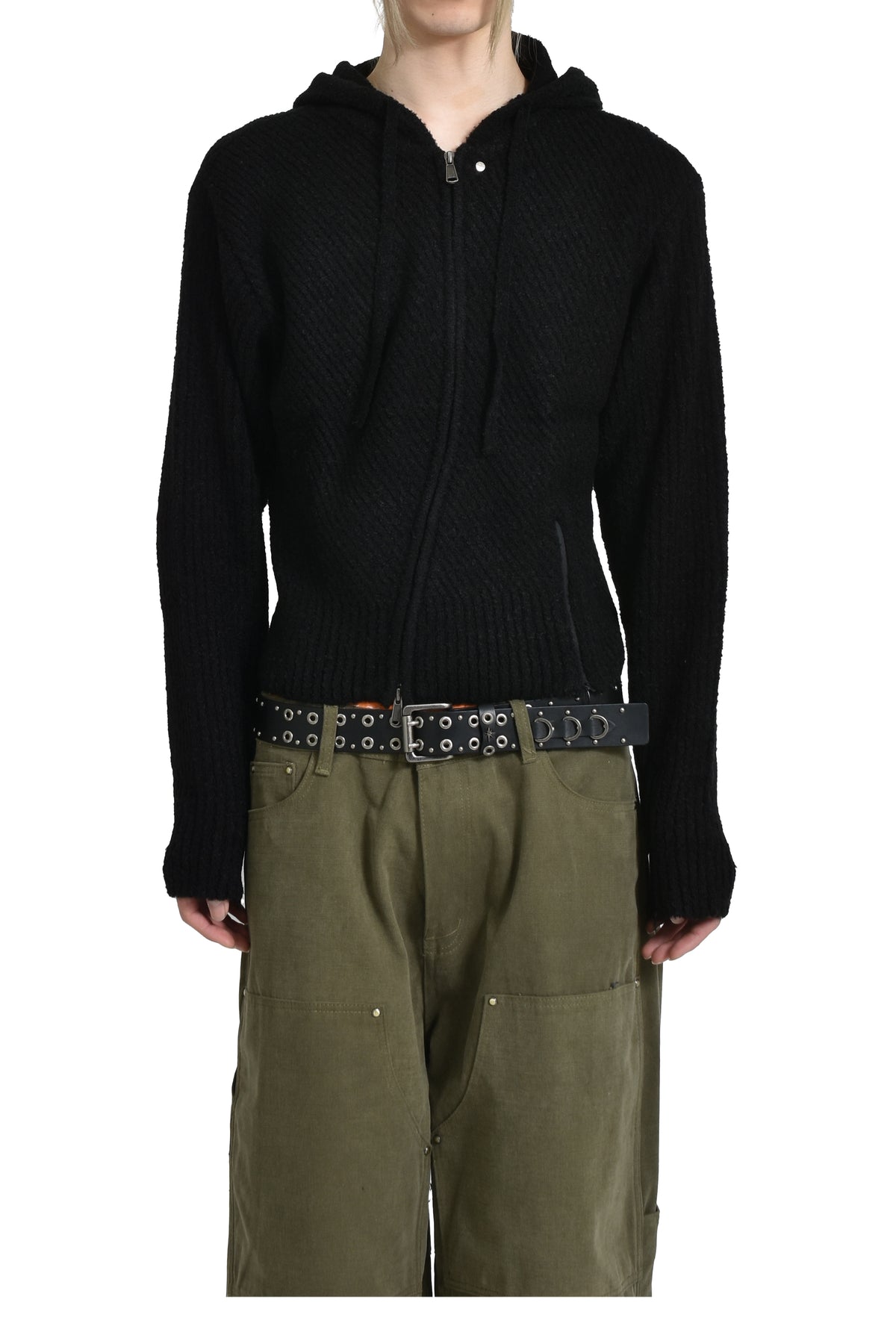 MORO KNITTED HOODIE ZIP-UP / BLK