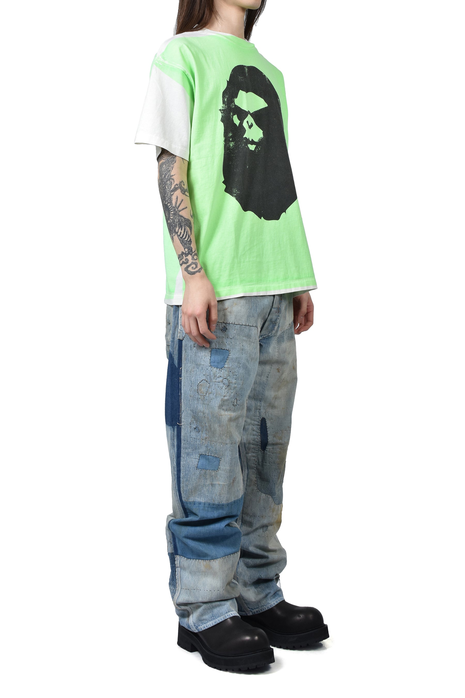 SAINT Mxxxxxx × A BATHING APE® BAPE_SS TEE/HANDPRINT/WHT+GRN / WHT X GRN