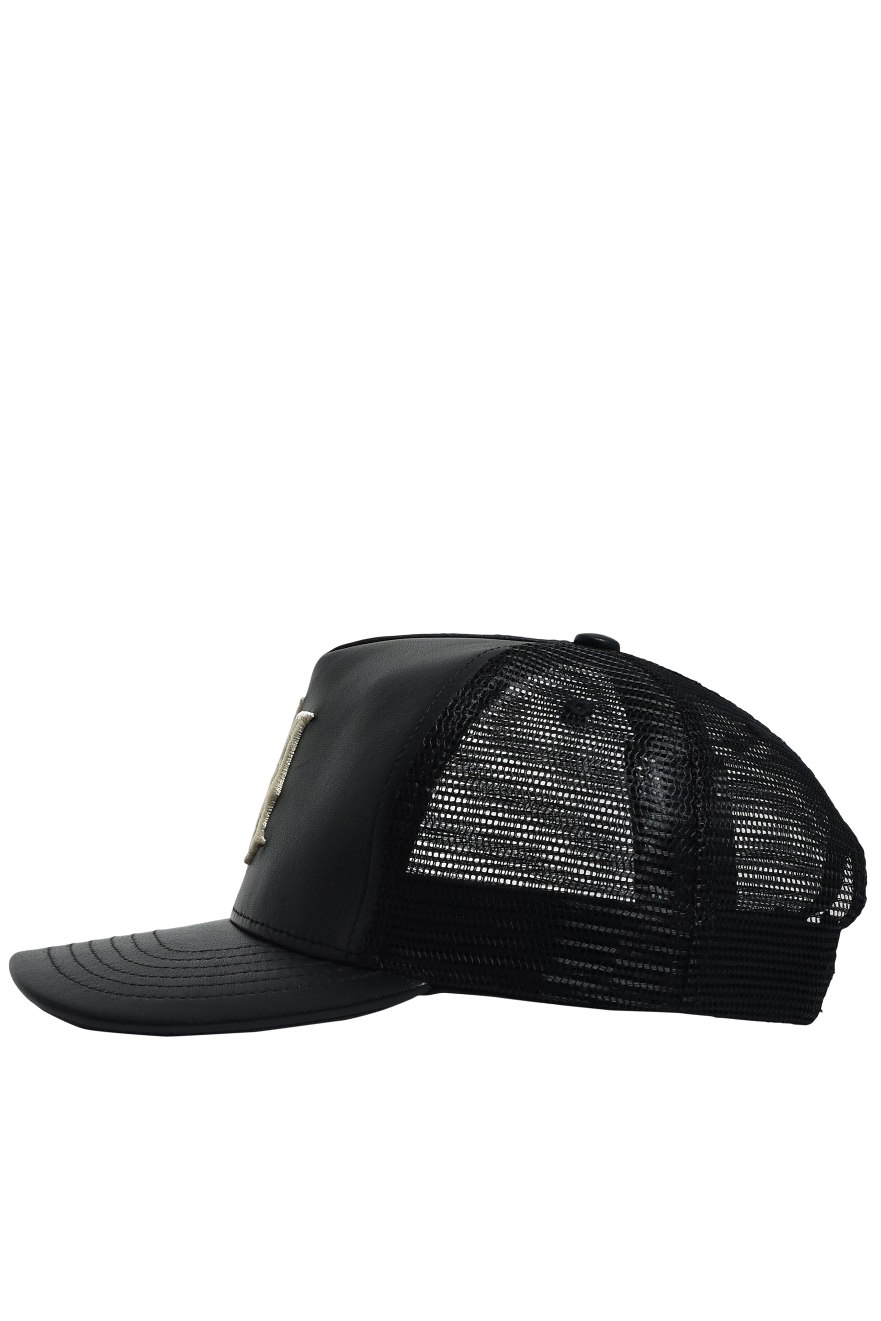 LEATHER MA TRUCKER HAT / BLK