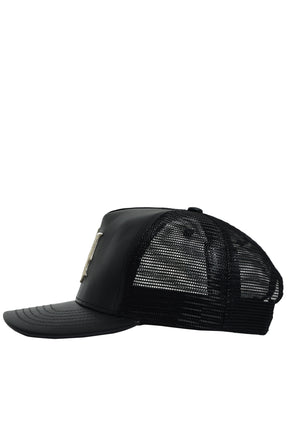 LEATHER MA TRUCKER HAT / BLK