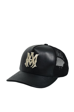 LEATHER MA TRUCKER HAT / BLK