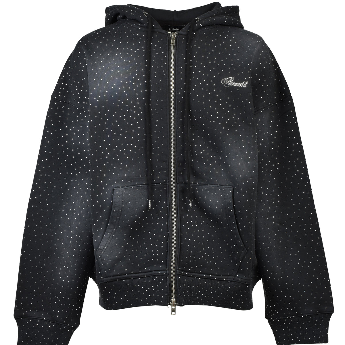 BREATH ブレス SS26 SCRIPT LOGO FADE RHINESTONE ZIP UP HOODIE / BLK 