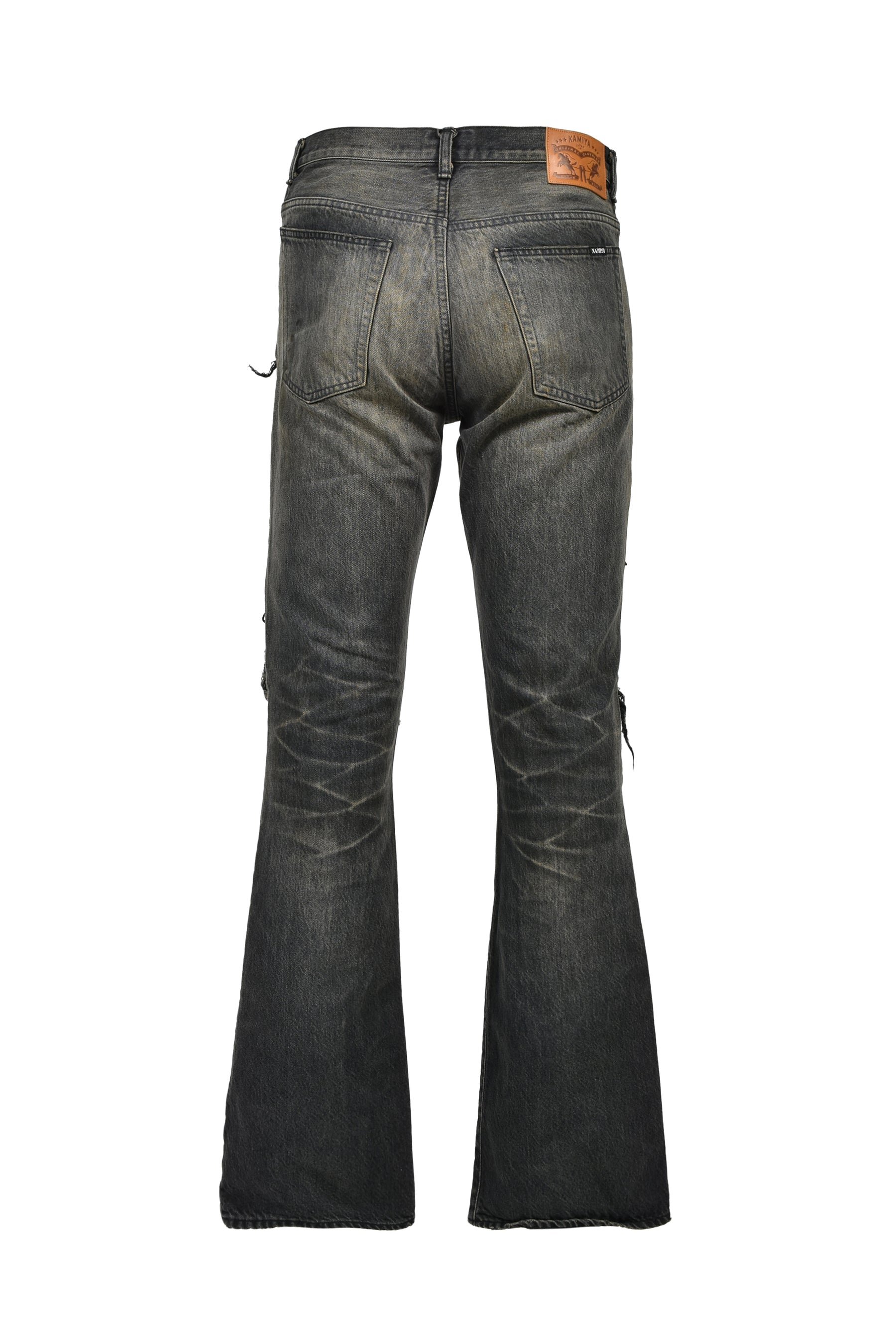 DISTRESSED SLIM BOOTCUT JEANS / BLK