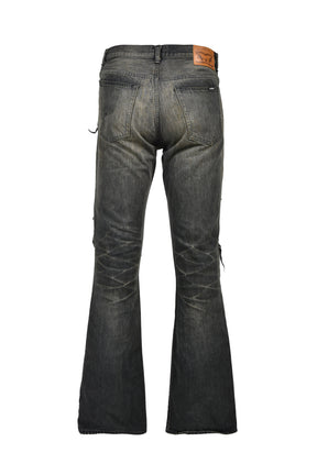 DISTRESSED SLIM BOOTCUT JEANS / BLK