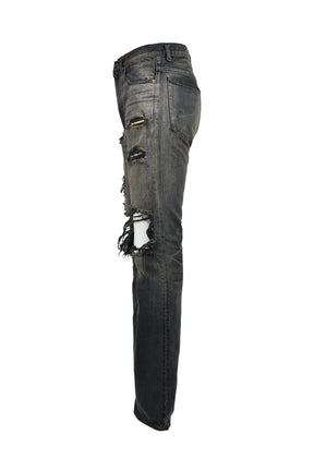 DISTRESSED SLIM BOOTCUT JEANS / BLK