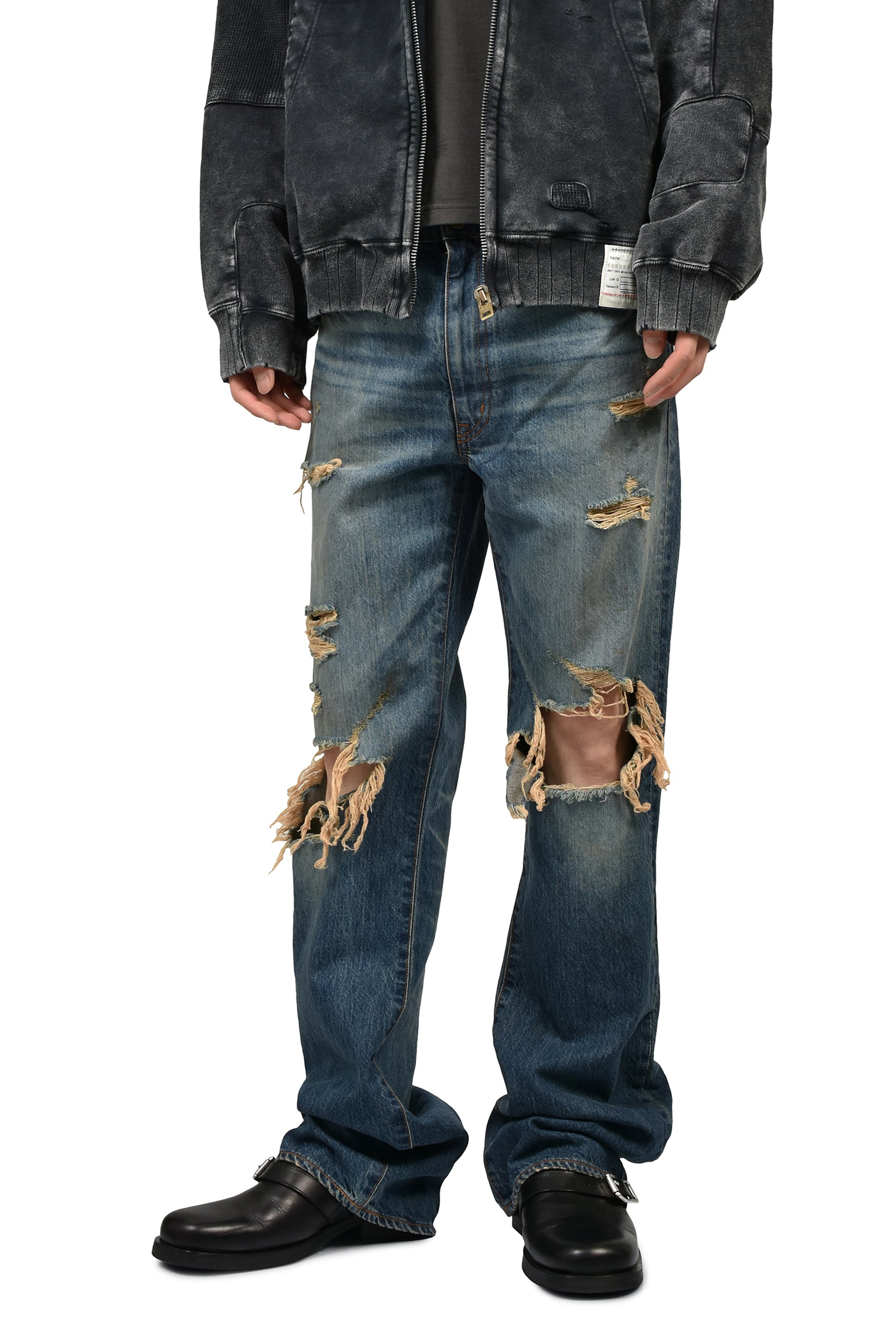 KAMIYA カミヤ SS26 DISTRESSED SLIM BOOTCUT JEANS / IND - NUBIAN
