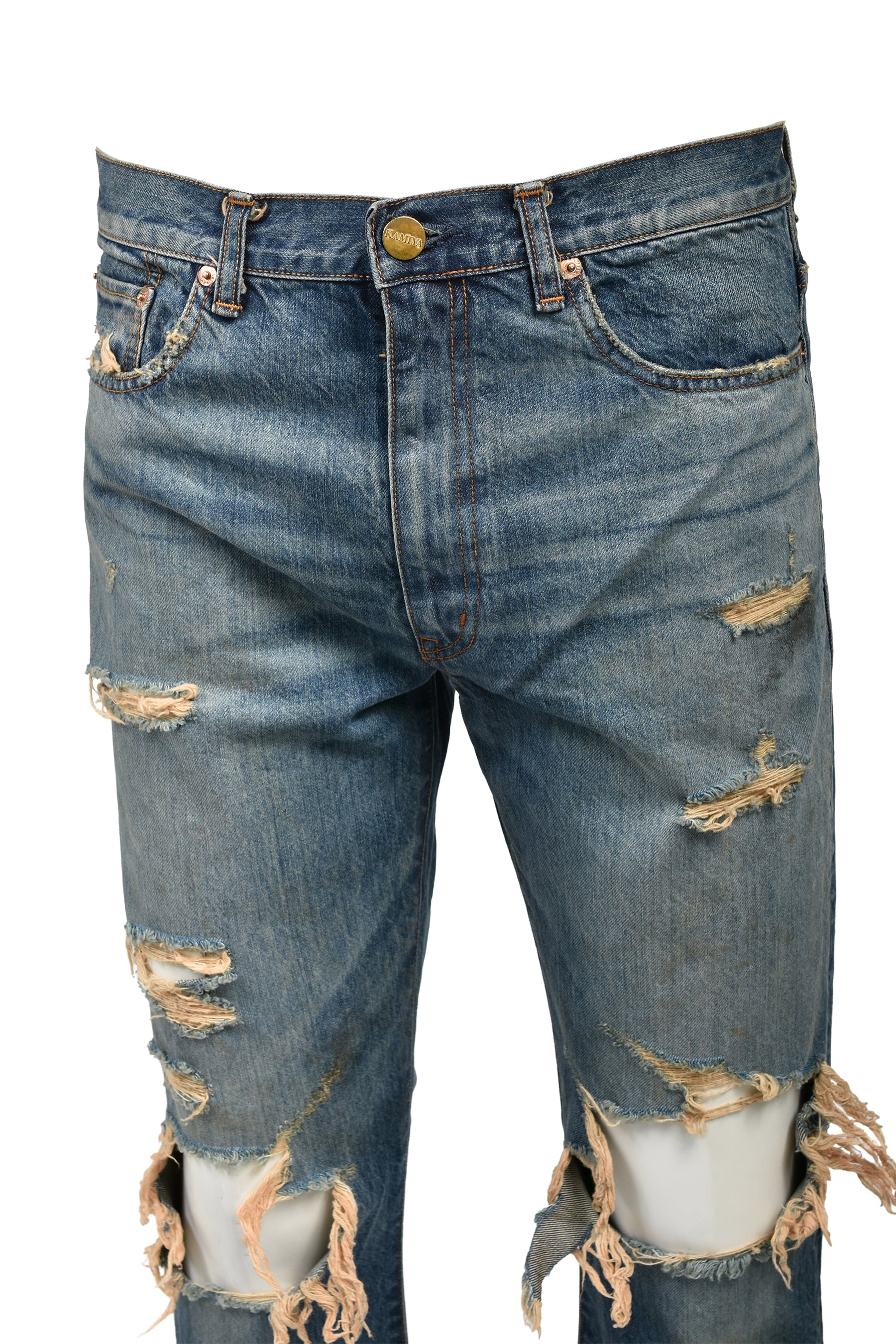 KAMIYA カミヤ SS26 DISTRESSED SLIM BOOTCUT JEANS / IND - NUBIAN