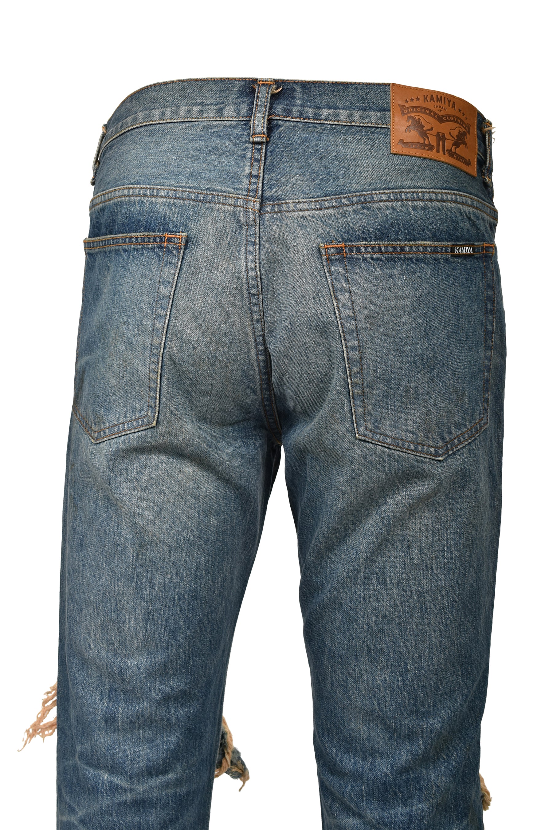 KAMIYA カミヤ SS26 DISTRESSED SLIM BOOTCUT JEANS / IND - NUBIAN