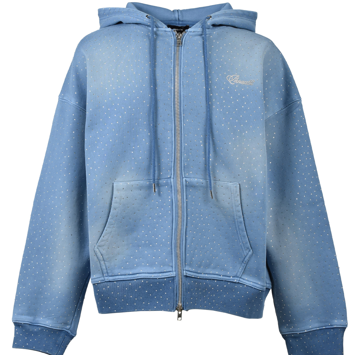 BREATH ブレス SS26 SCRIPT LOGO FADE RHINESTONE ZIP UP HOODIE / ICE