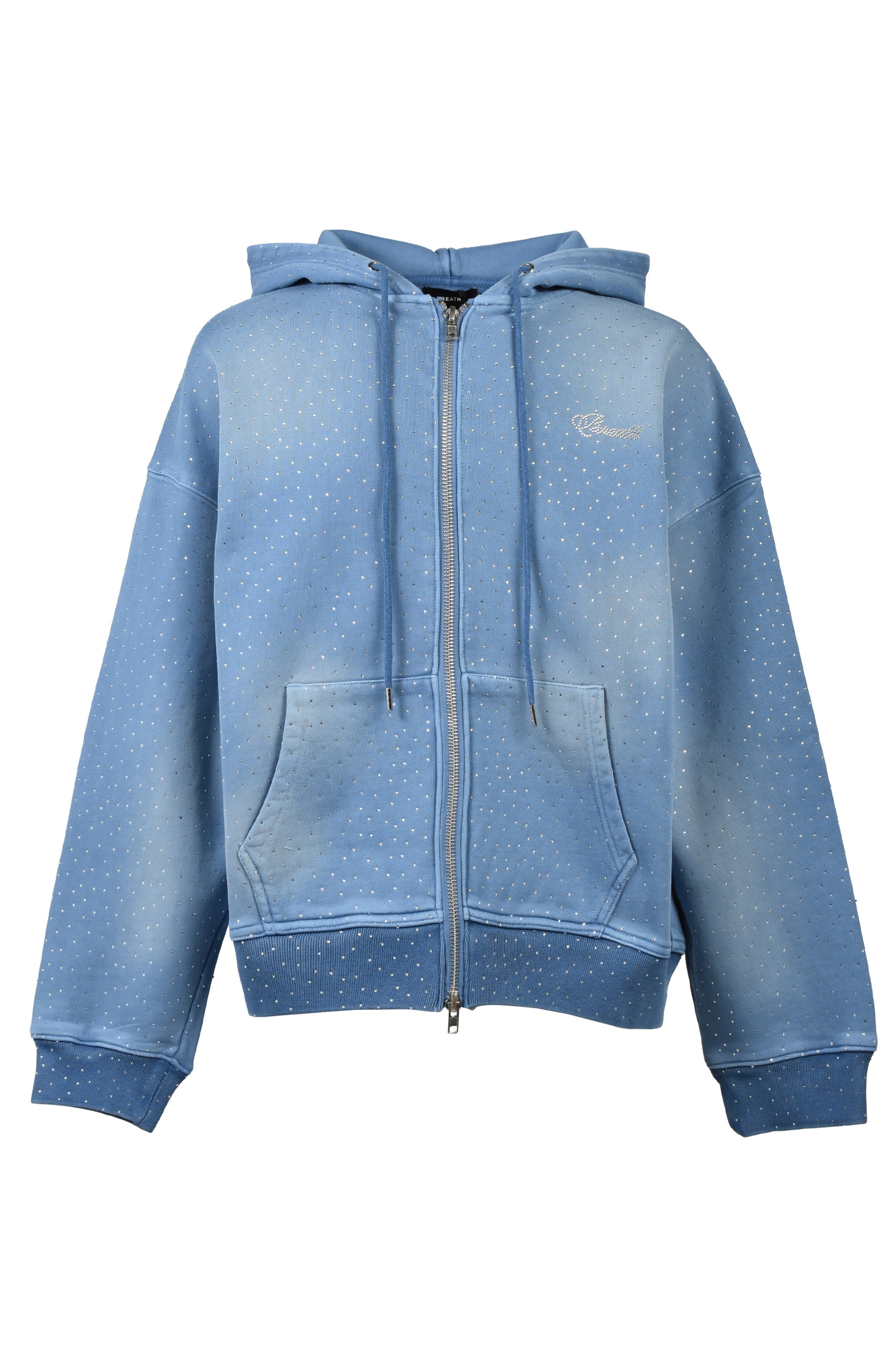 SCRIPT LOGO FADE RHINESTONE ZIP UP HOODIE / ICE