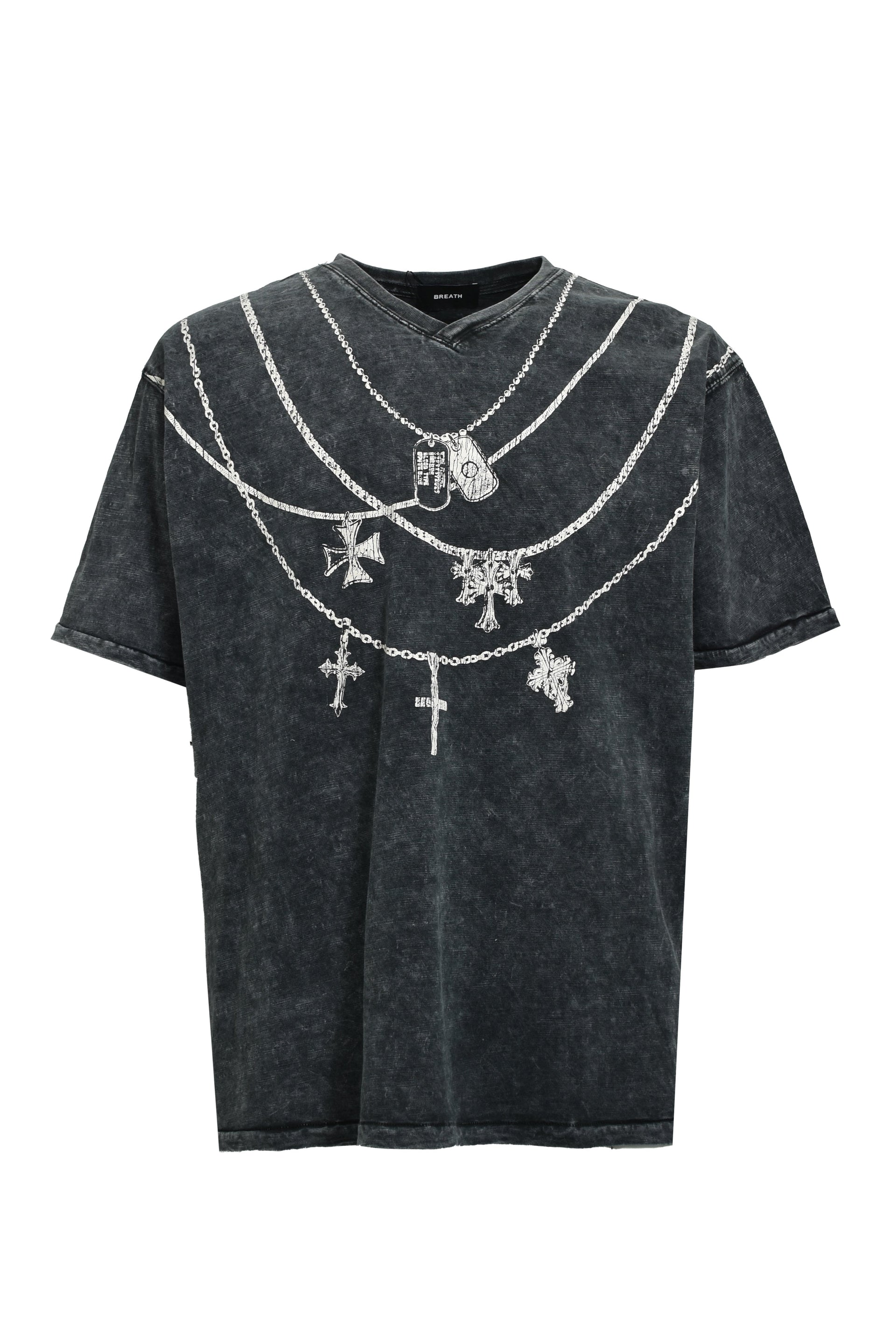 NECKLACE V NECK TEE / BLK